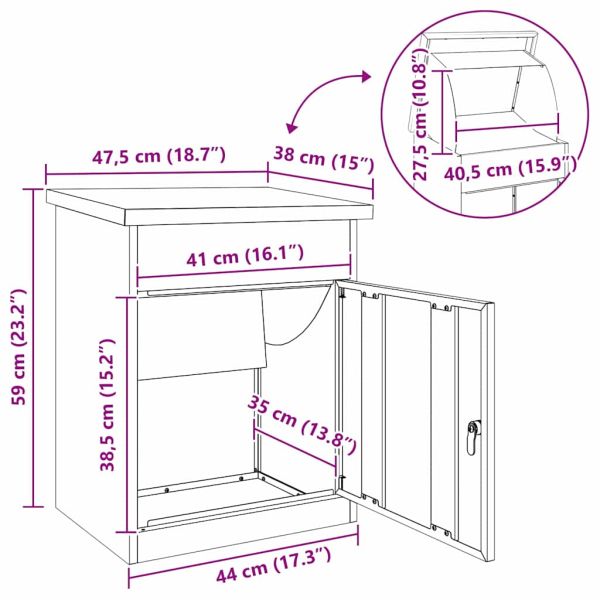 Пощенска кутия за пратки с врата Ръждясало 47.5 x 38 x 59 см