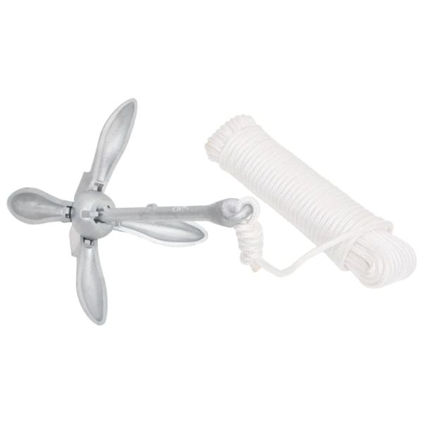 Сгъваема котва с въже, сребриста, 3,2 кг, ковък чугун