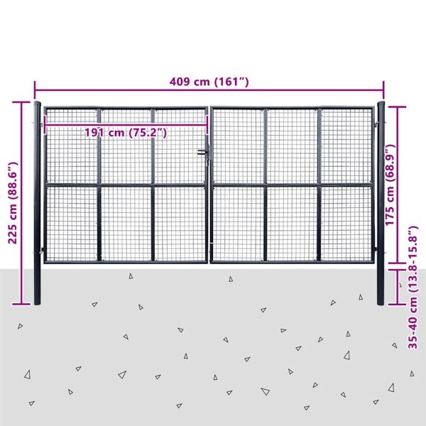 Градинска мрежеста порта, поцинкована стомана, 400x175 см, сива