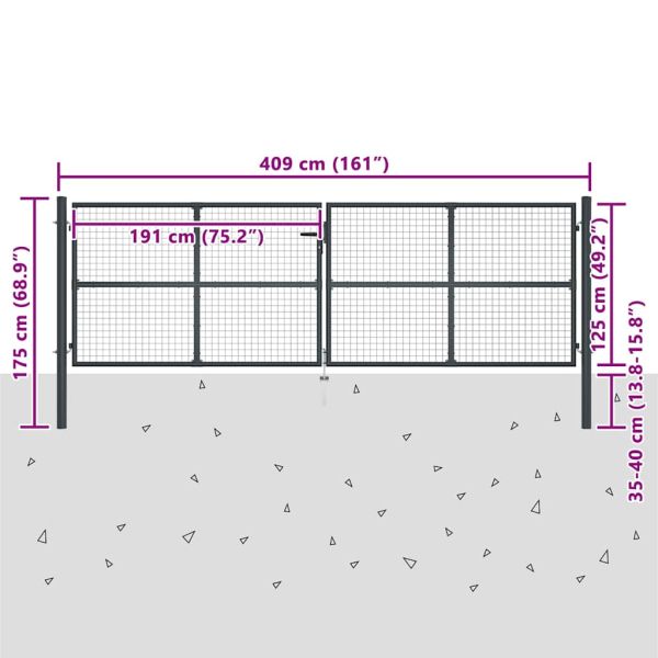 Градинска мрежеста порта, поцинкована стомана, 400x125 см, сива