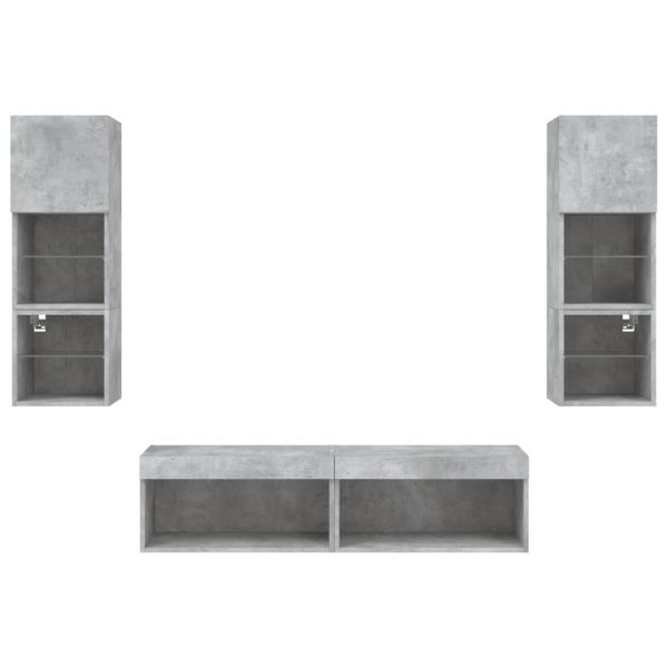 ТВ стенни модули с LED, 6 части, бетонно сиви, инженерно дърво