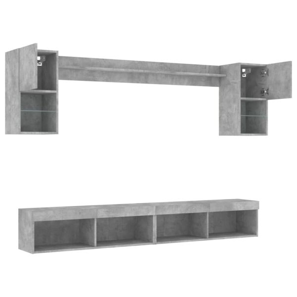 ТВ стенни модули с LED, 6 части, бетонно сиви, инженерно дърво