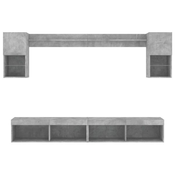 ТВ стенни модули с LED, 6 части, бетонно сиви, инженерно дърво