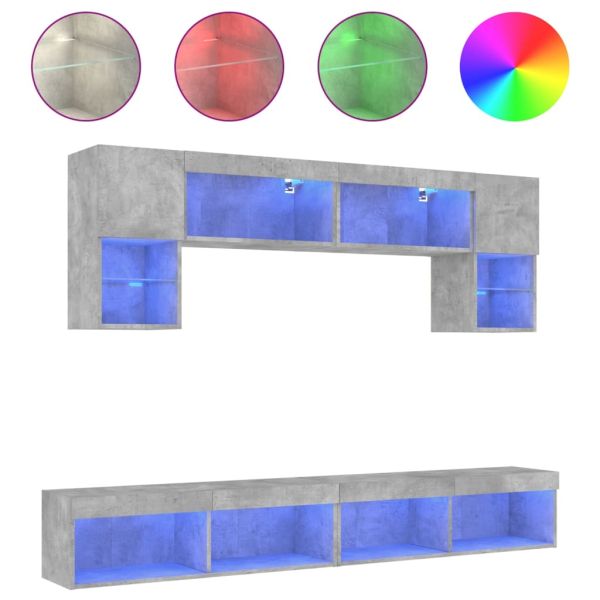 ТВ стенни модули с LED, 6 части, бетонно сиви, инженерно дърво