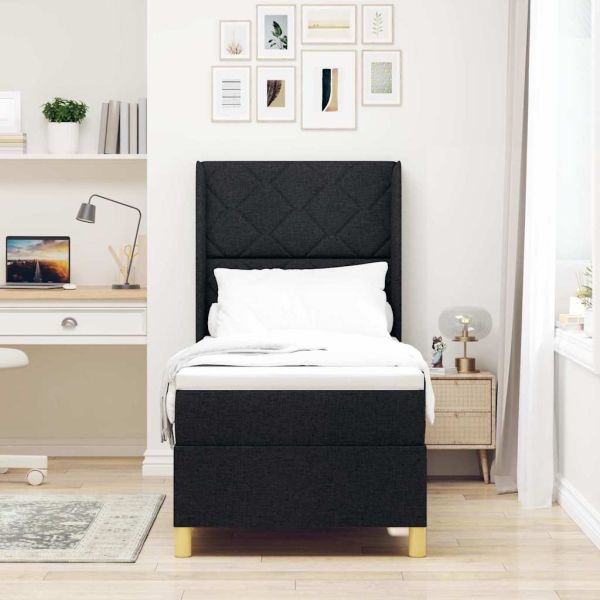 Легло с пружинирана основа с матрак Черно 80 x 200 cm текстил