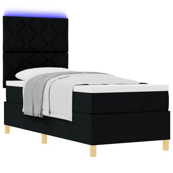 LED кутия за пружини с легло с матрак Черно 80 x 200 cm текстил