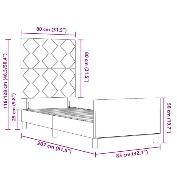 Рамка за легло с таблото Тъмносив 80 x 200 cm текстил