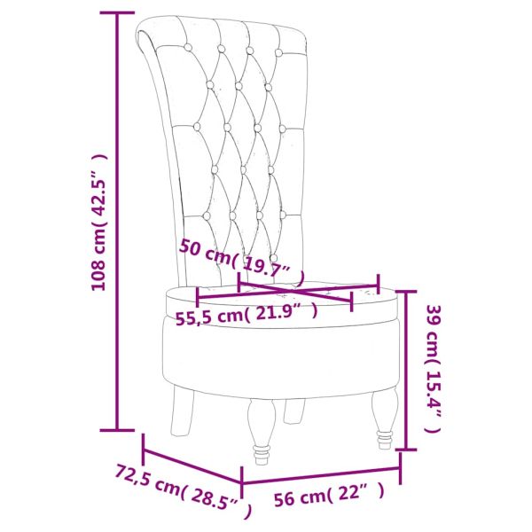 Стол с висока облегалка, жълт, кадифе, дизайн на копчета