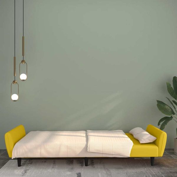 2-местно разтегателно канапе, жълто, кадифе