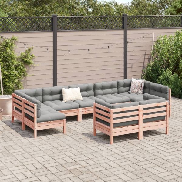 Градински комплект с възглавници, 9 части, дугласка ела масив