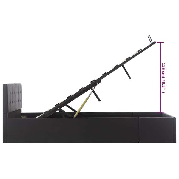 Легло с повдигащ механизъм, черно, изкуствена кожа, 120x200 cм