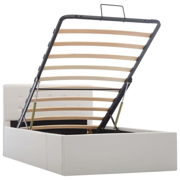 Легло с повдигащ механизъм, бяло, изкуствена кожа, 100x200 cм