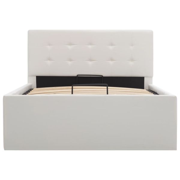 Легло с повдигащ механизъм, бяло, изкуствена кожа, 100x200 cм