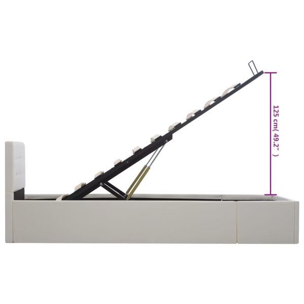 Легло с повдигащ механизъм, бяло, изкуствена кожа, 100x200 cм