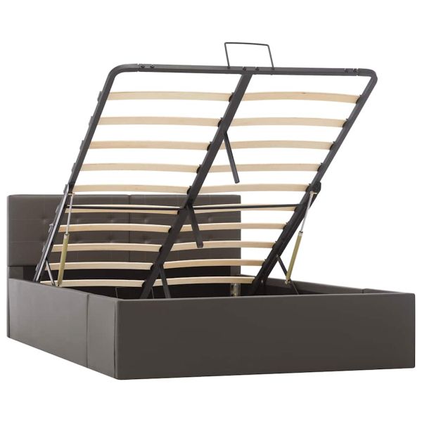 Легло с повдигащ механизъм, сиво, изкуствена кожа, 120x200 cм