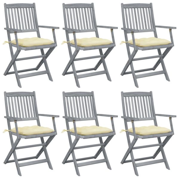 Сгъваеми градински столове, 6 бр, с възглавници, акация масив