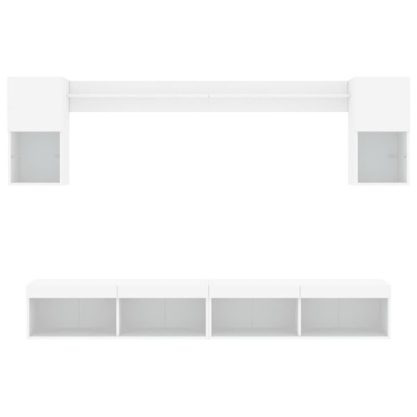 ТВ стенни модули с LED, 6 части, бели, инженерно дърво