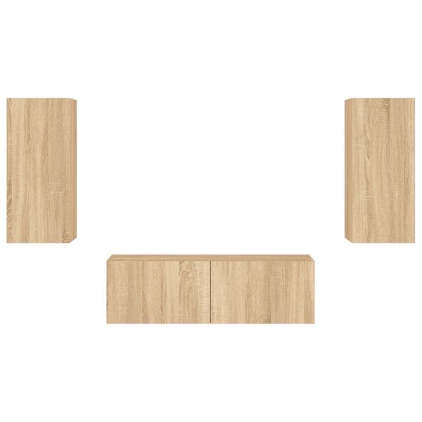 ТВ стенни шкафове, 3 части, с LED светлини, сонома дъб