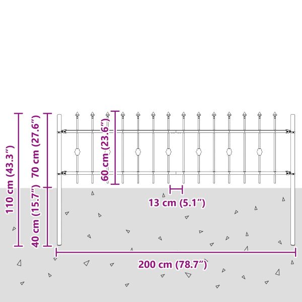 Шипова ограда Черно 200 x 130 см Прахово боядисана стомана