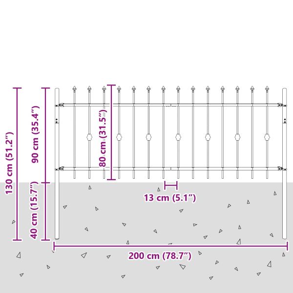 Шипова ограда Черно 200 x 130 см Прахово боядисана стомана