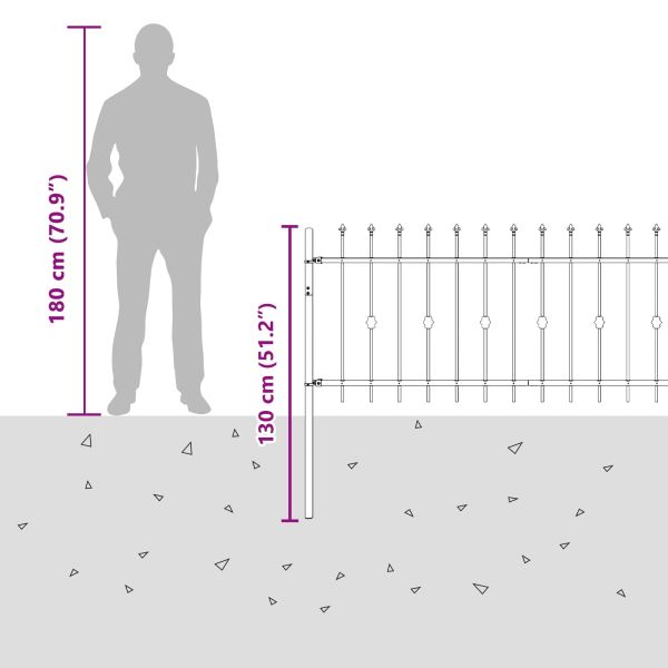 Шипова ограда Черно 200 x 130 см Прахово боядисана стомана