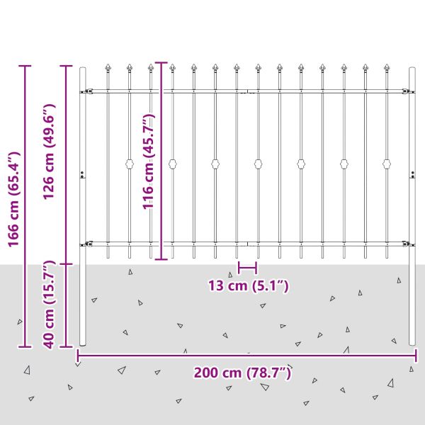 Шипова ограда Черно 200 x 130 см Прахово боядисана стомана