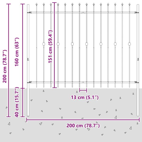 Шипова ограда Черно 200 x 200 cm Прахово боядисана стомана