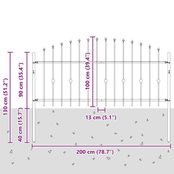 Шипова ограда Черно 200 x 130 см Прахово боядисана стомана