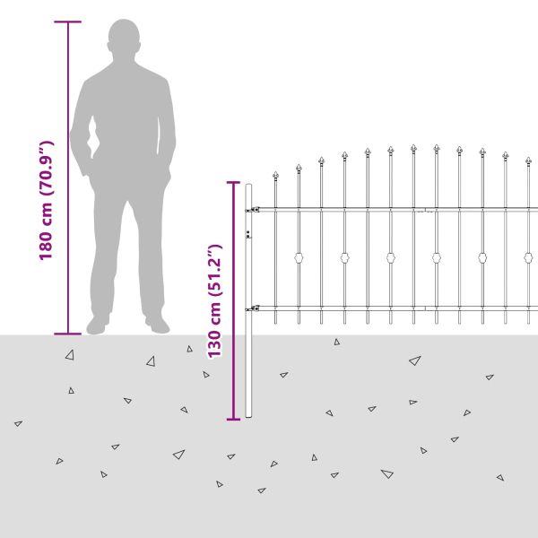 Шипова ограда Черно 200 x 130 см Прахово боядисана стомана