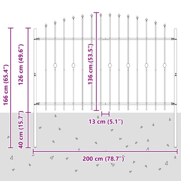 Шипова ограда Черно 200 x 130 см Прахово боядисана стомана