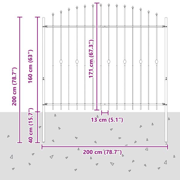 Шипова ограда Черно 200 x 200 cm Прахово боядисана стомана