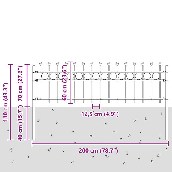 Кръгова ограда Черно 200 x 130 см Прахово боядисана стомана