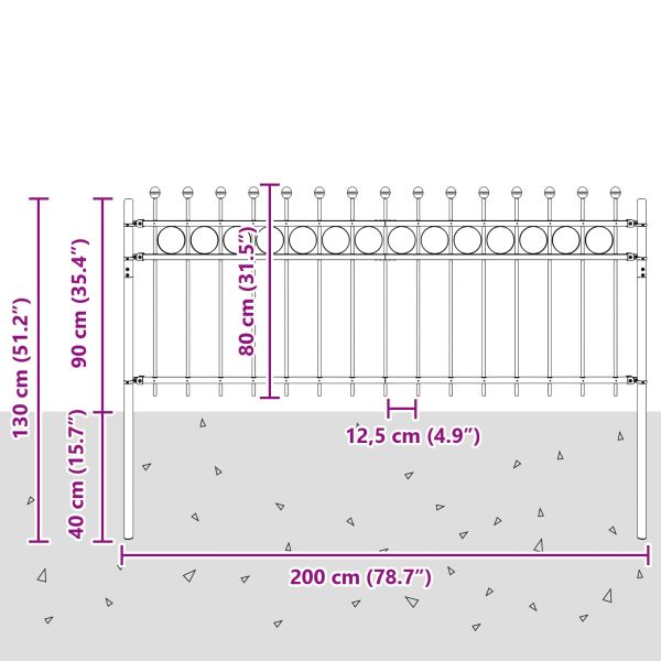 Кръгова ограда Черно 200 x 130 см Прахово боядисана стомана
