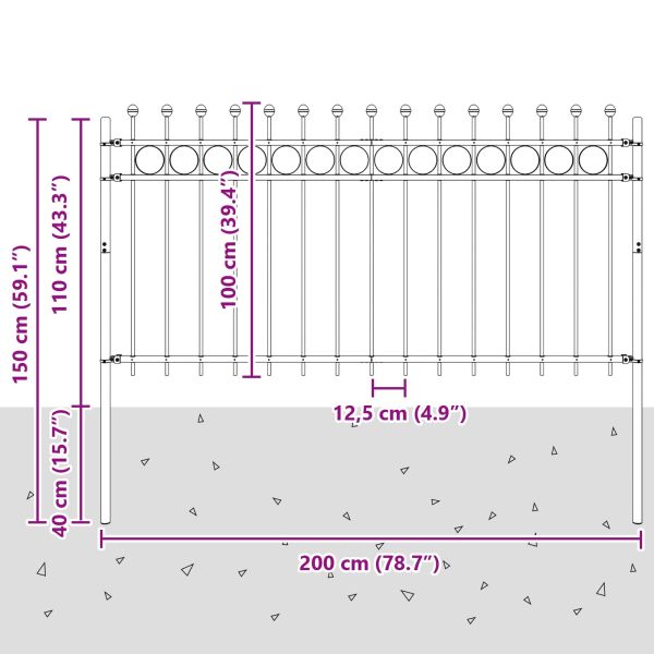 Кръгова ограда Черно 200 x 150 cm Прахово боядисана стомана