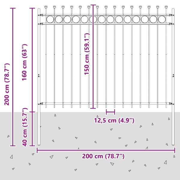 Кръгова ограда Черно 200 x 200 cm Прахово боядисана стомана