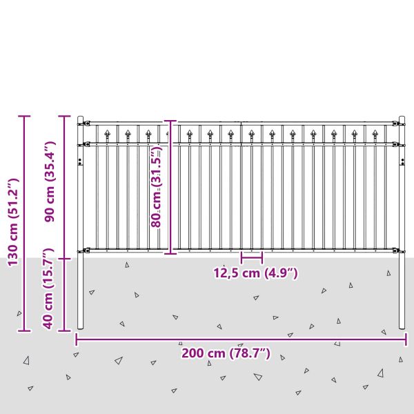 Оградна колче Черно 200 x 130 см Прахово боядисана стомана