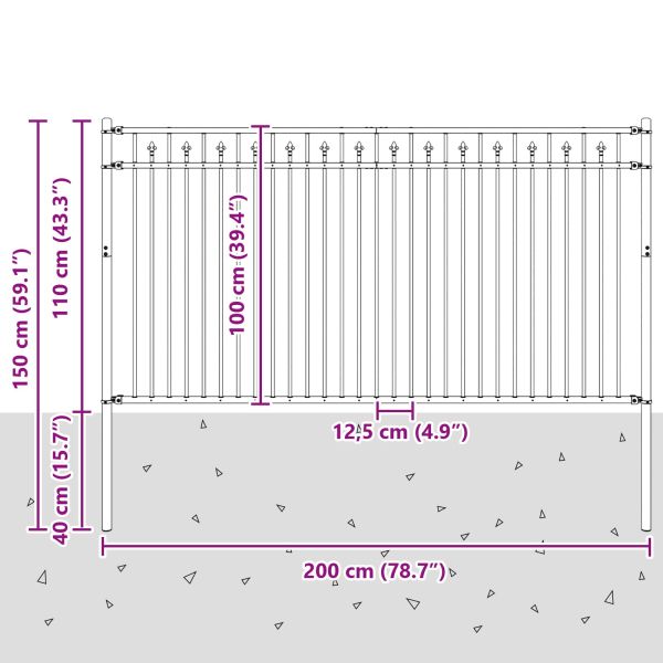 Оградна колче Черно 200 x 150 cm Прахово боядисана стомана