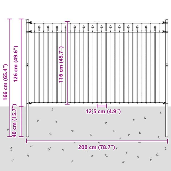 Оградна колче Черно 200 x 166 см Прахово боядисана стомана