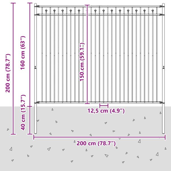 Оградна колче Черно 200 x 200 cm Прахово боядисана стомана