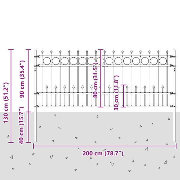 Ограда с Spike пръстен Черно 200 x 130 см