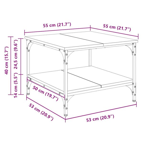 Кафе маса, опушен дъб, 55x55x40 см, инженерно дърво