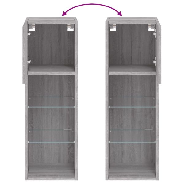 ТВ шкафове с LED осветление, 2 бр, сив сонома, 30,5x30x90 см