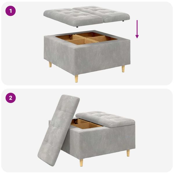 Стол с бутон с възглавница Светлосиво 80 x 80 x 45 cm Кадифе
