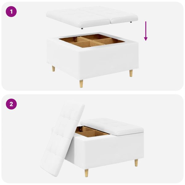 Стол с бутон с възглавница Бяло 80 x 80 x 45 cm Изкуствена