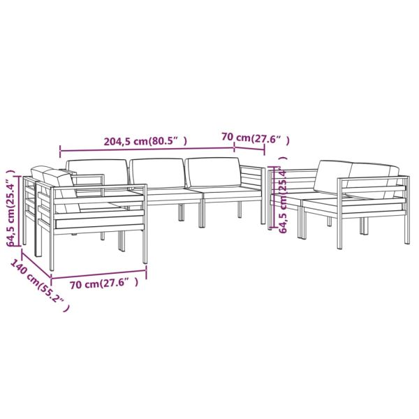 Градински комплект от 7 части с възглавници алуминий антрацит