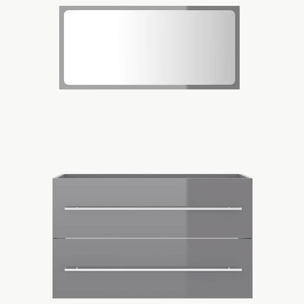 Комплект мебели за баня от 2 части, сив гланц, ПДЧ