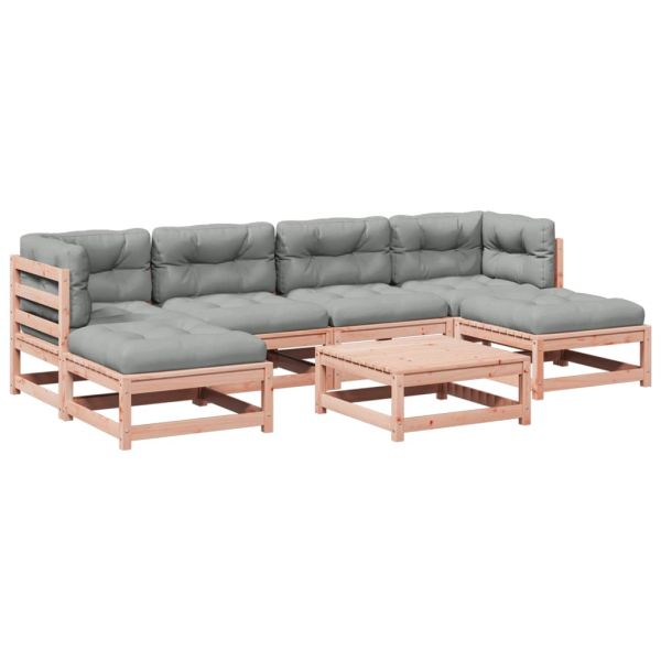 Градински комплект с възглавници, 7 части, дугласка ела масив