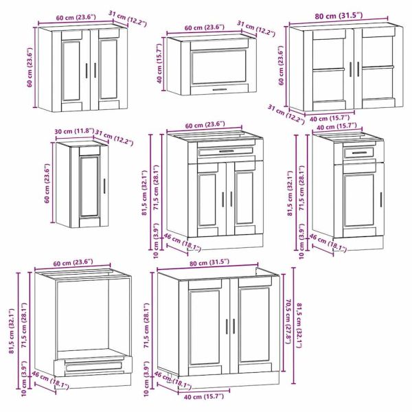 Комплект кухненски шкафове от 8 части Kalmar, инженерно дърво