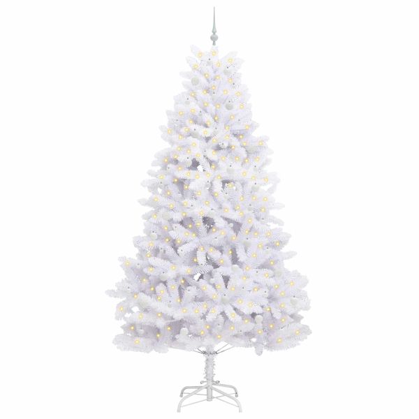 Изкуствено коледно дърво с хингед Бяло 270 cm PVC и стомана