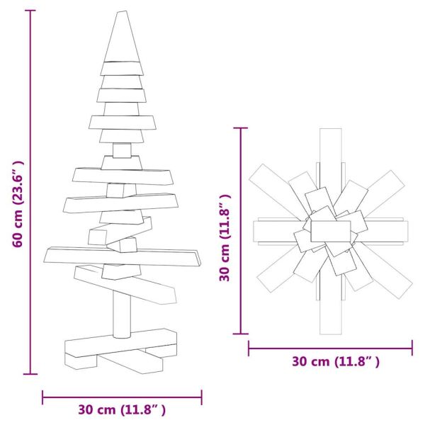 Дървена коледна елха за декорация 60 см масивно чамово дърво
